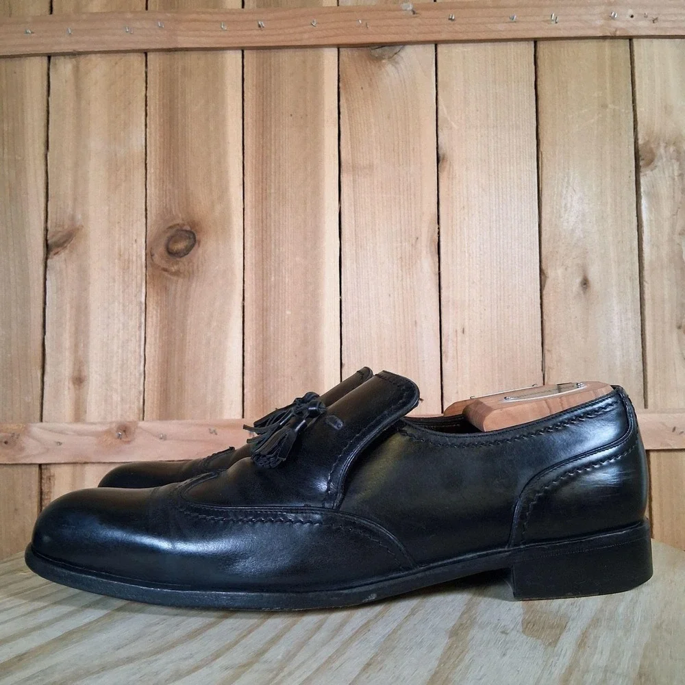 Salvatore Ferragamo Shoes Mens 8.5 D Black Leather Tassel‎ Loafers Wingtip Slip